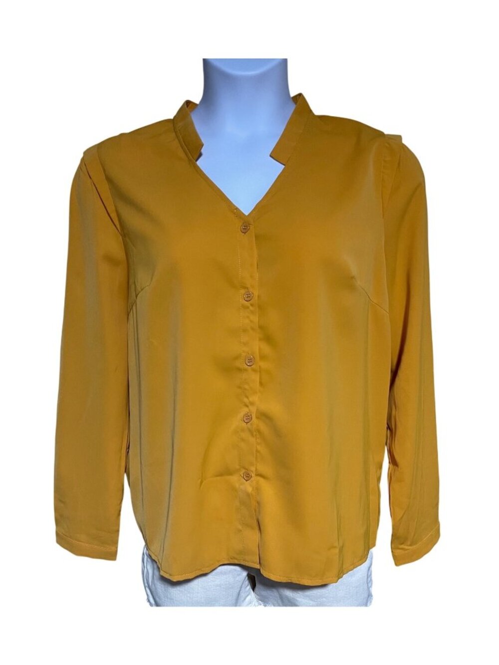 Allegra K Womens V Neck Work Office Chiffon Blouse Size XL Mustard Yellow